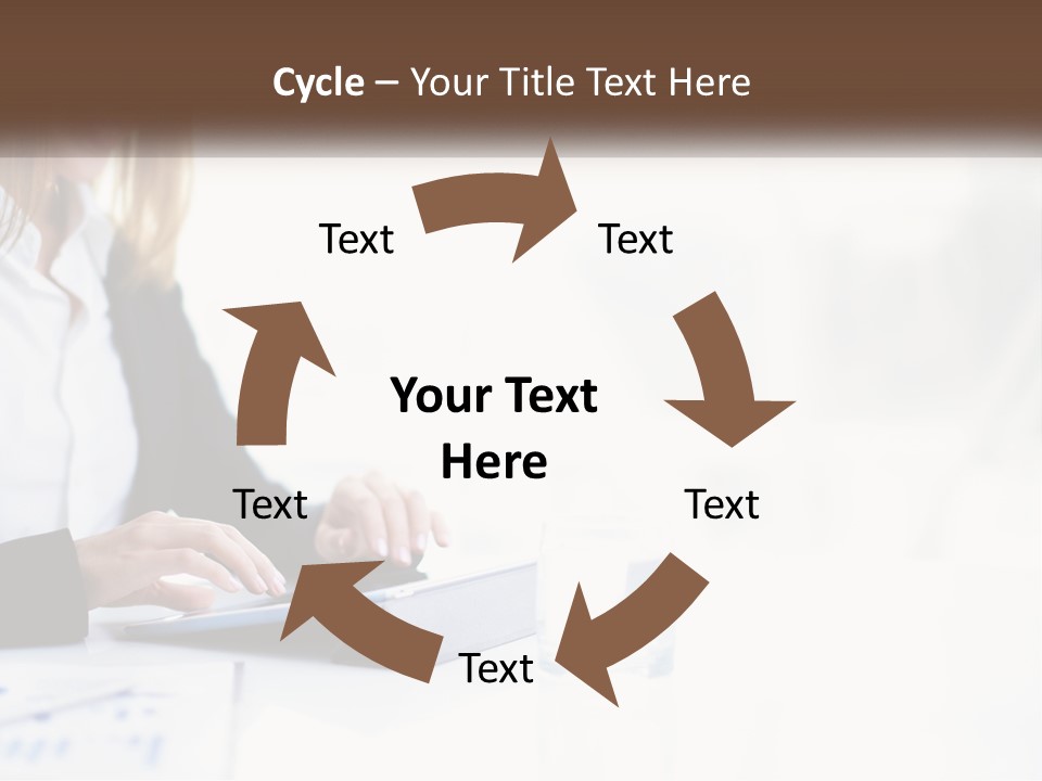 A Woman Sitting At A Table Using A Tablet Computer PowerPoint Template