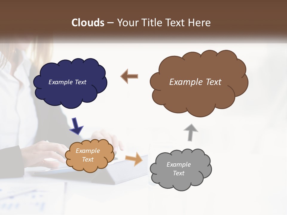 A Woman Sitting At A Table Using A Tablet Computer PowerPoint Template