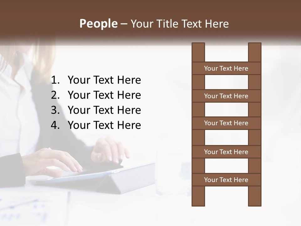 A Woman Sitting At A Table Using A Tablet Computer PowerPoint Template