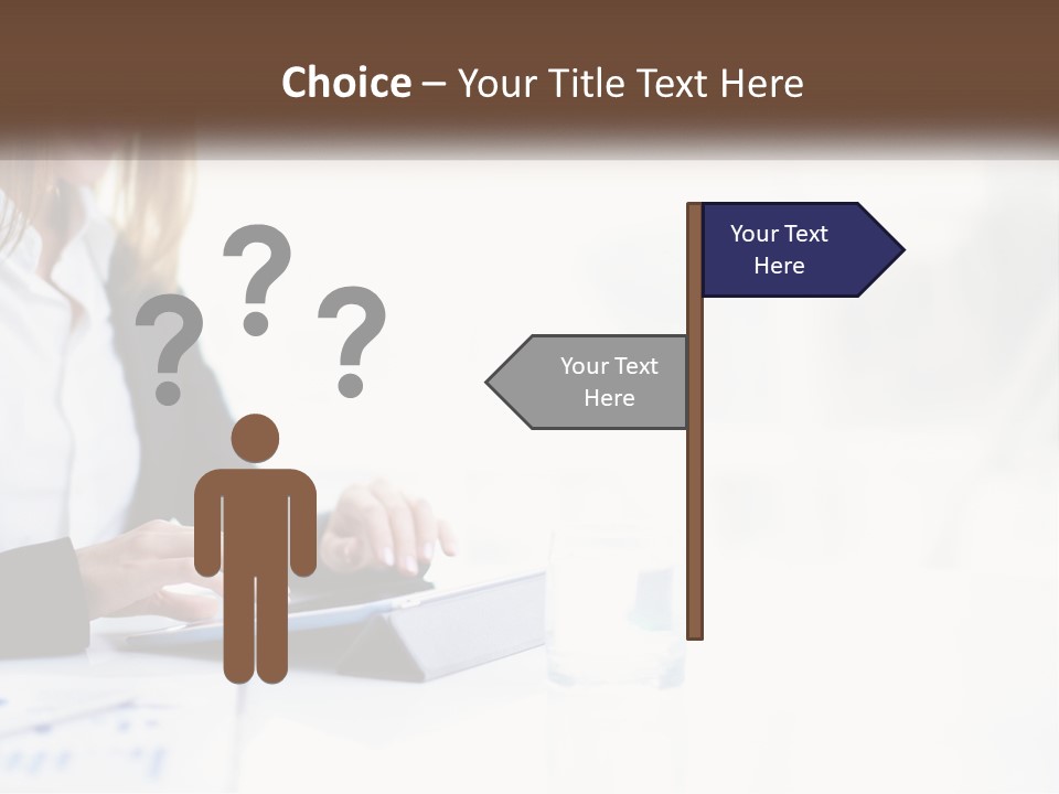 A Woman Sitting At A Table Using A Tablet Computer PowerPoint Template