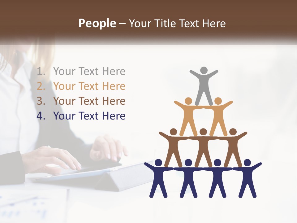 A Woman Sitting At A Table Using A Tablet Computer PowerPoint Template