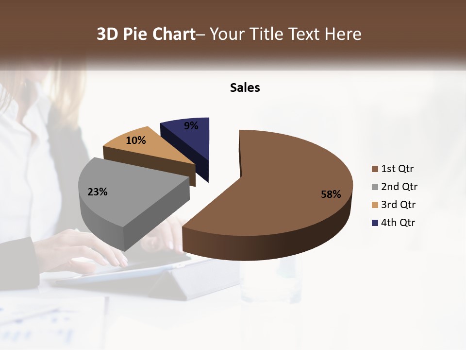 A Woman Sitting At A Table Using A Tablet Computer PowerPoint Template