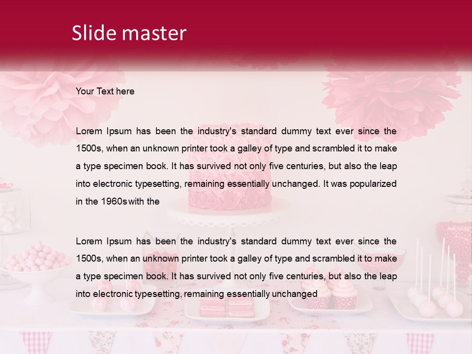 A Table Topped With A Cake Covered In Pink Flowers PowerPoint Template