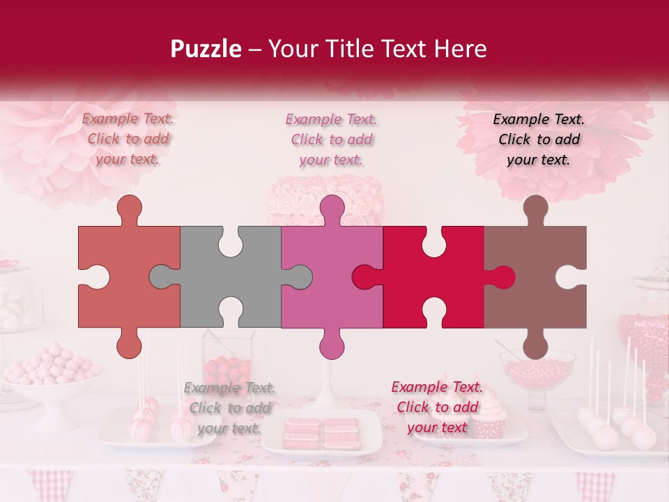 A Table Topped With A Cake Covered In Pink Flowers PowerPoint Template