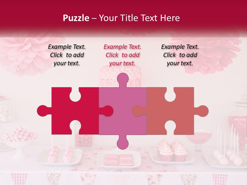 A Table Topped With A Cake Covered In Pink Flowers PowerPoint Template
