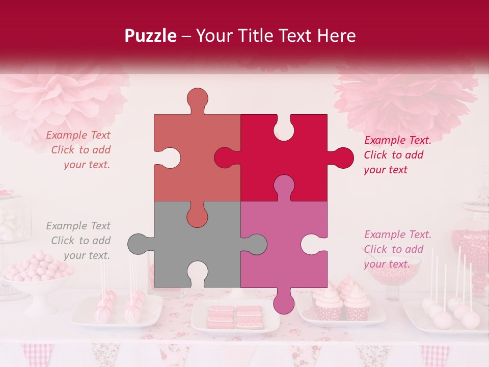 A Table Topped With A Cake Covered In Pink Flowers PowerPoint Template