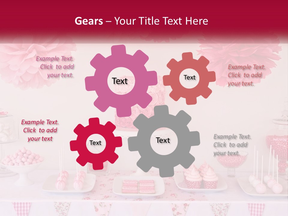 A Table Topped With A Cake Covered In Pink Flowers PowerPoint Template