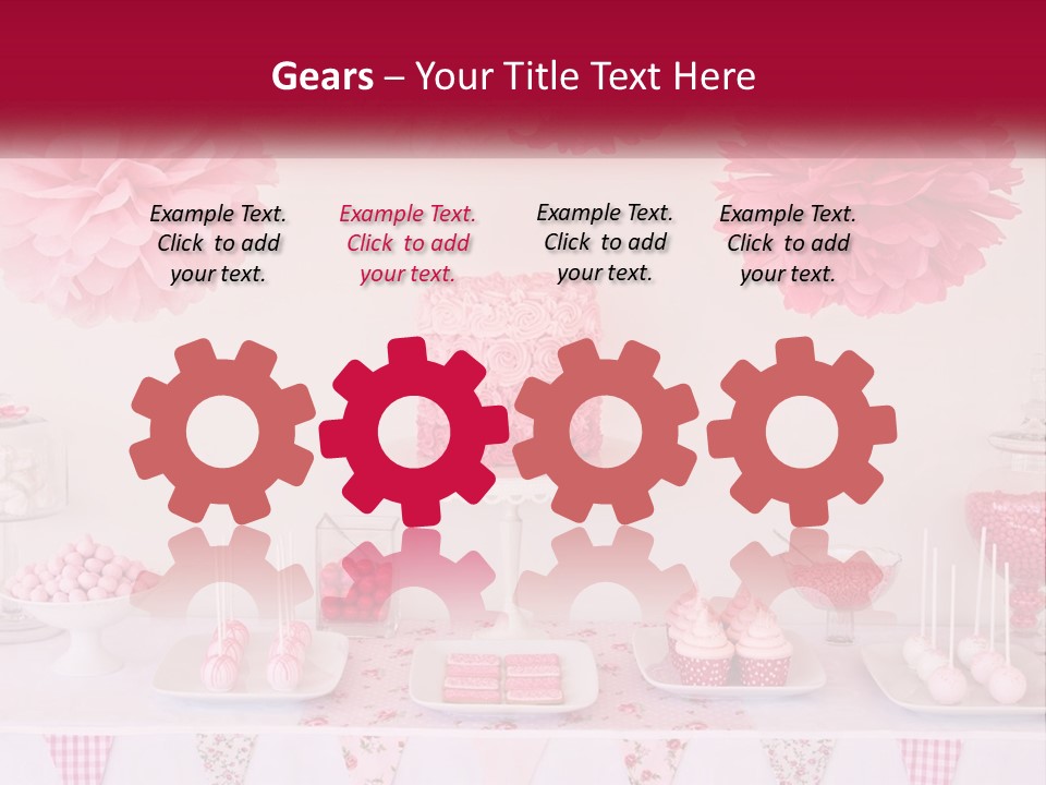 A Table Topped With A Cake Covered In Pink Flowers PowerPoint Template