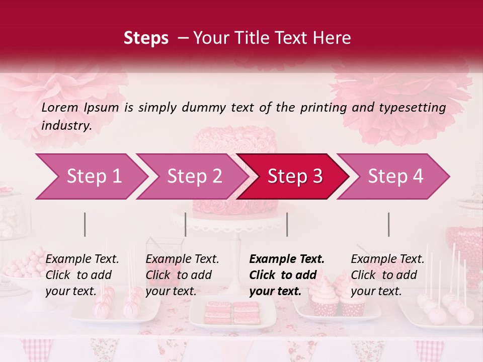 A Table Topped With A Cake Covered In Pink Flowers PowerPoint Template