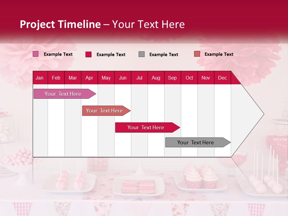 A Table Topped With A Cake Covered In Pink Flowers PowerPoint Template
