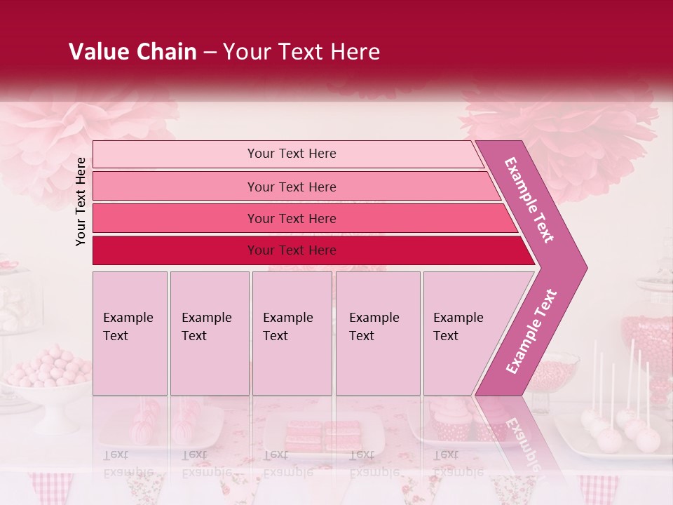 A Table Topped With A Cake Covered In Pink Flowers PowerPoint Template