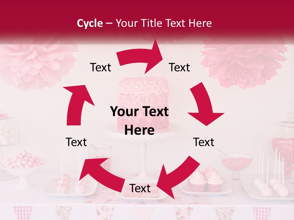 A Table Topped With A Cake Covered In Pink Flowers PowerPoint Template