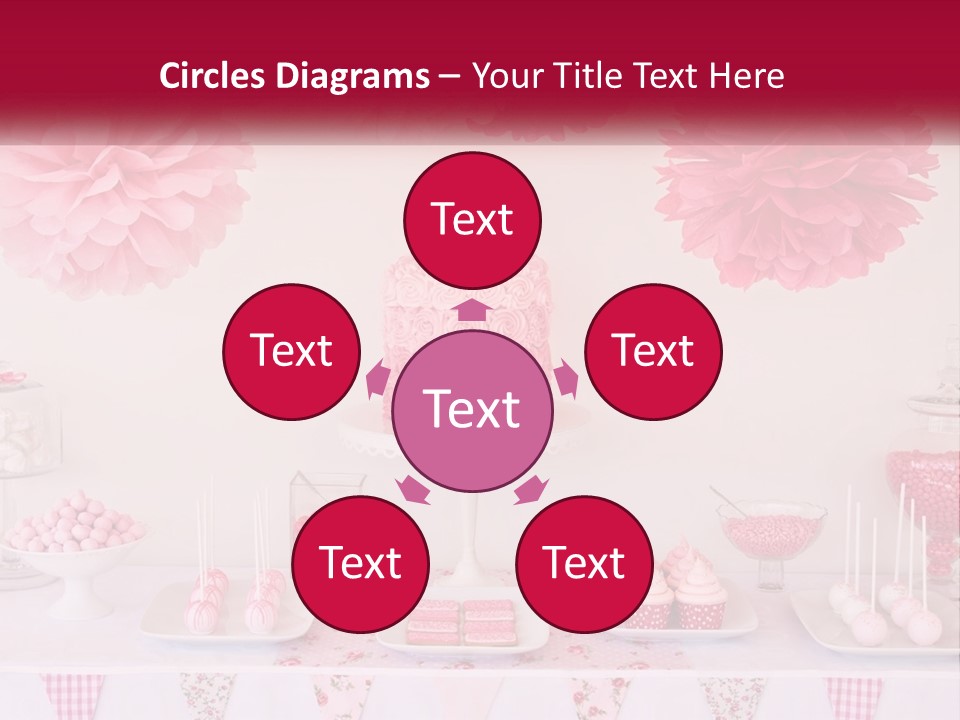A Table Topped With A Cake Covered In Pink Flowers PowerPoint Template
