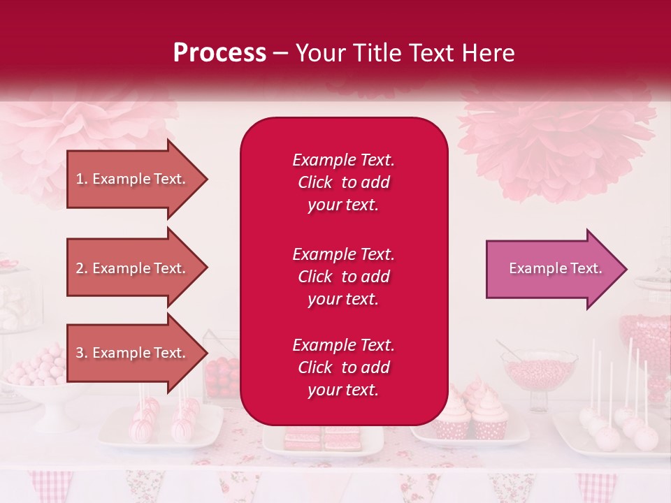 A Table Topped With A Cake Covered In Pink Flowers PowerPoint Template