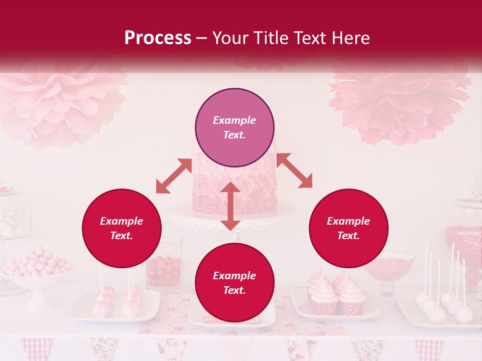 A Table Topped With A Cake Covered In Pink Flowers PowerPoint Template