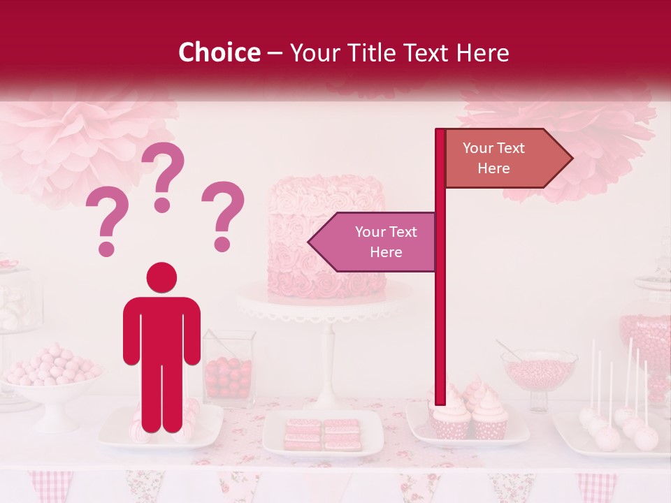 A Table Topped With A Cake Covered In Pink Flowers PowerPoint Template