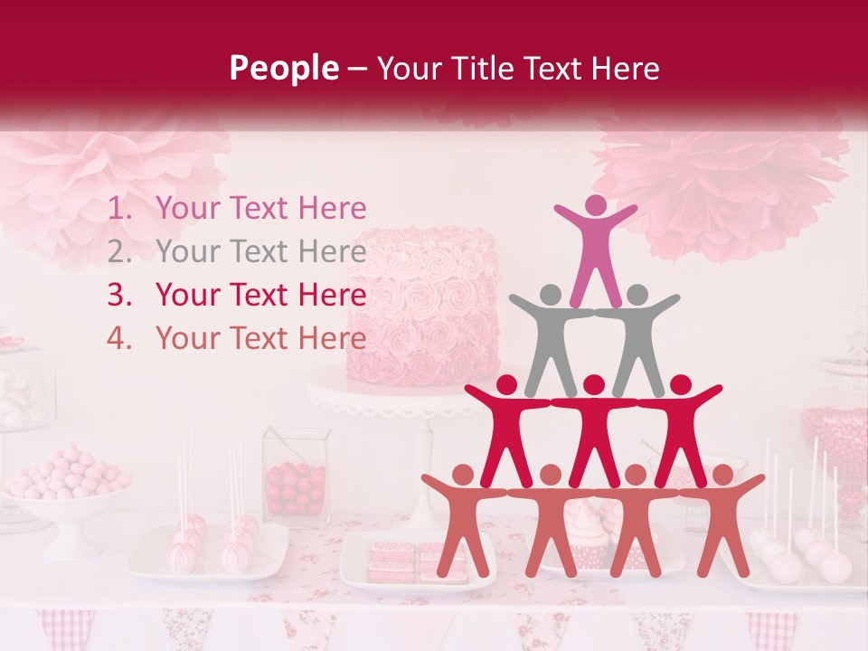 A Table Topped With A Cake Covered In Pink Flowers PowerPoint Template