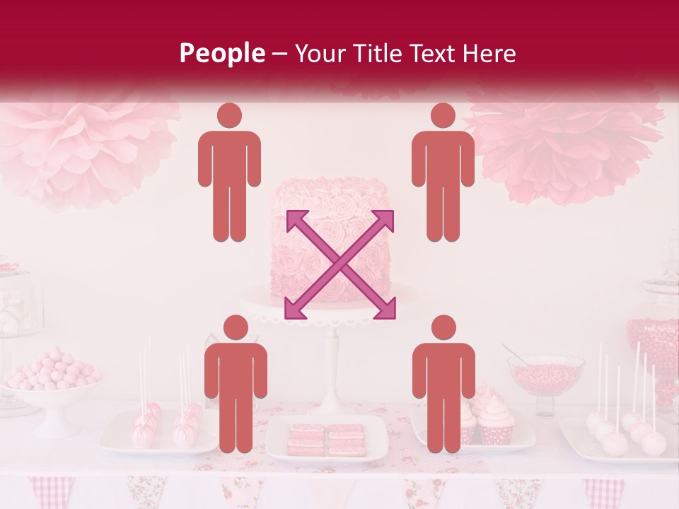 A Table Topped With A Cake Covered In Pink Flowers PowerPoint Template