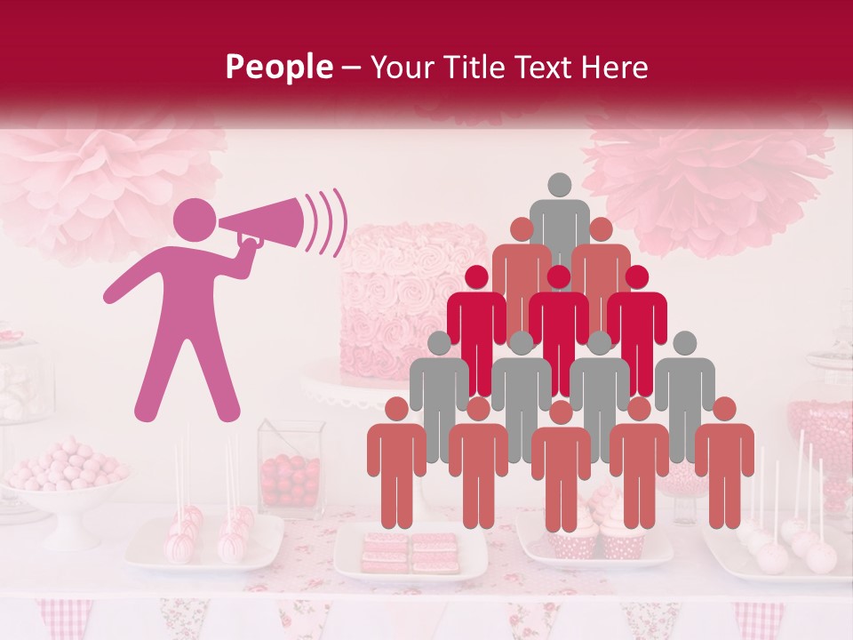 A Table Topped With A Cake Covered In Pink Flowers PowerPoint Template