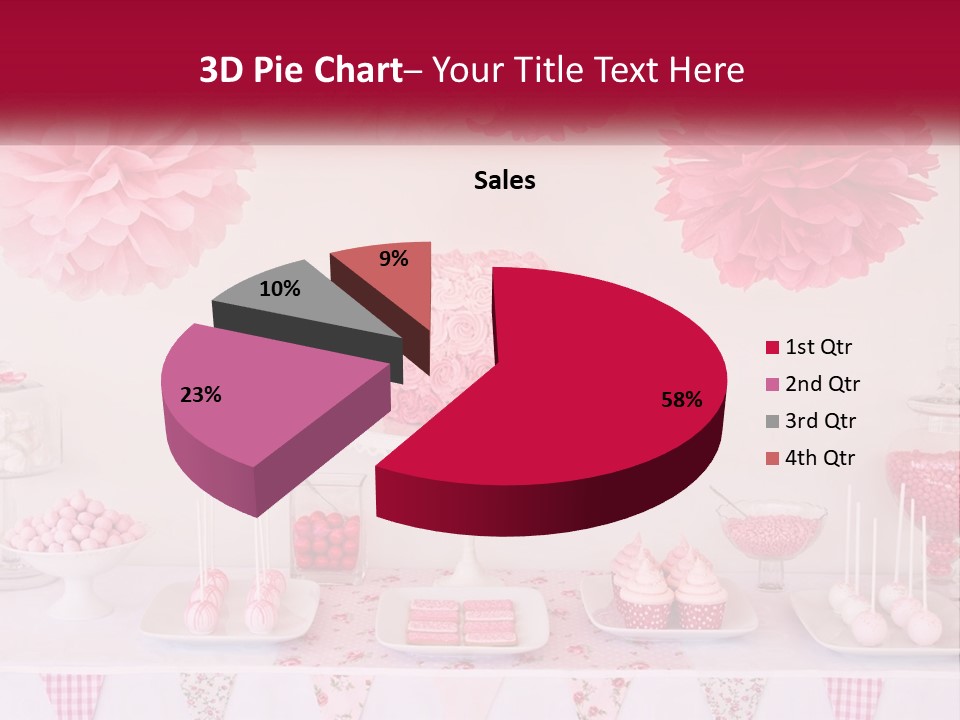A Table Topped With A Cake Covered In Pink Flowers PowerPoint Template