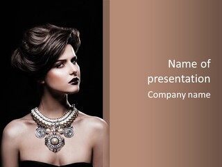 A Woman In A Black Dress With A Necklace On Her Neck PowerPoint Template