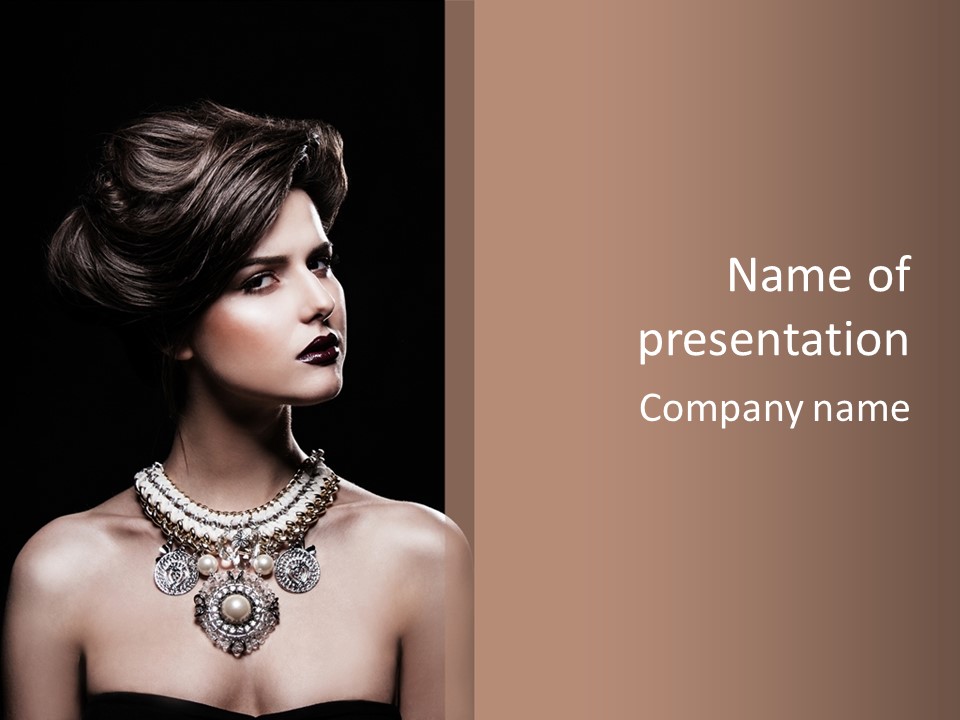 A Woman In A Black Dress With A Necklace On Her Neck PowerPoint Template