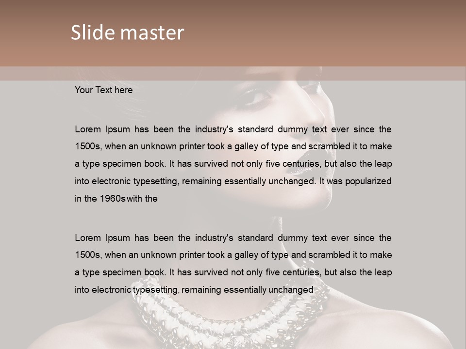 A Woman In A Black Dress With A Necklace On Her Neck PowerPoint Template