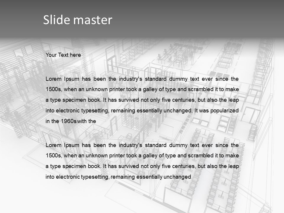 A Large Group Of Tables And Chairs In A Room PowerPoint Template
