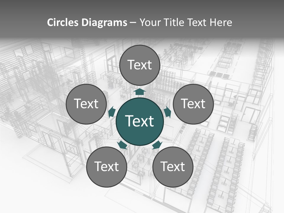 A Large Group Of Tables And Chairs In A Room PowerPoint Template