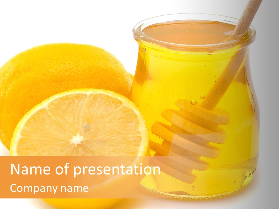 A Jar Of Honey And A Lemon Next To It PowerPoint Template