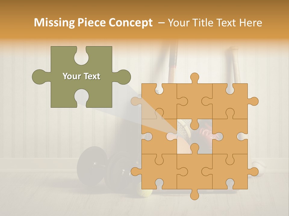 A Tennis Racket, Ball, Glove And Other Sports Equipment On A Wooden Floor PowerPoint Template