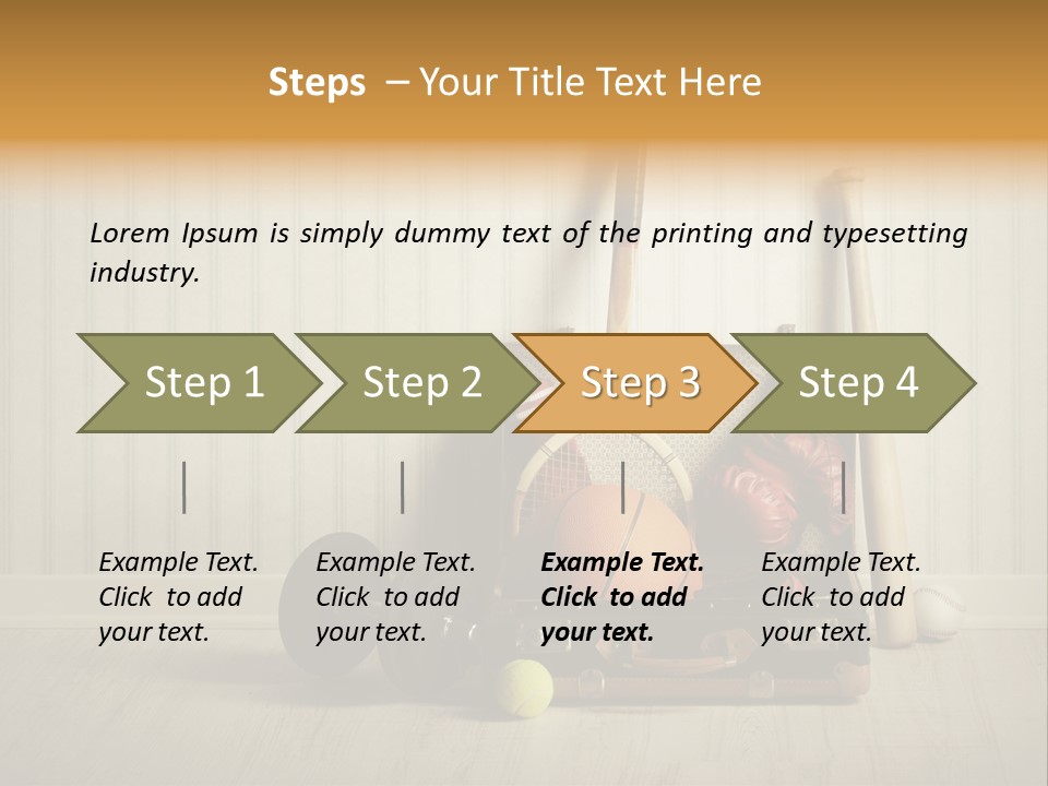 A Tennis Racket, Ball, Glove And Other Sports Equipment On A Wooden Floor PowerPoint Template