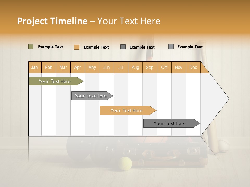 A Tennis Racket, Ball, Glove And Other Sports Equipment On A Wooden Floor PowerPoint Template