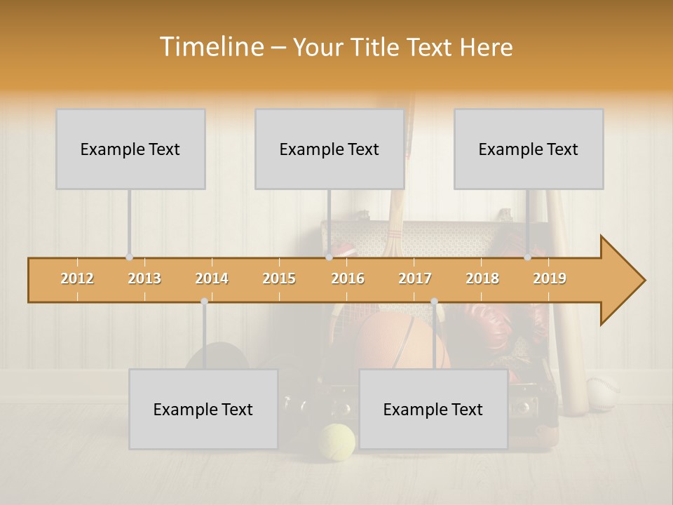 A Tennis Racket, Ball, Glove And Other Sports Equipment On A Wooden Floor PowerPoint Template