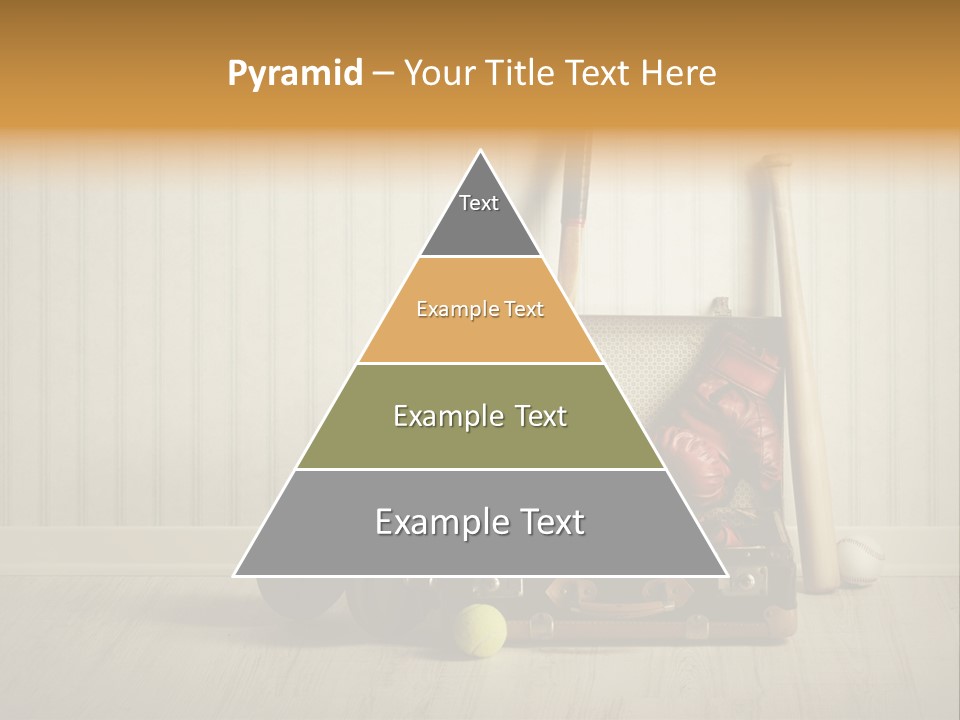 A Tennis Racket, Ball, Glove And Other Sports Equipment On A Wooden Floor PowerPoint Template