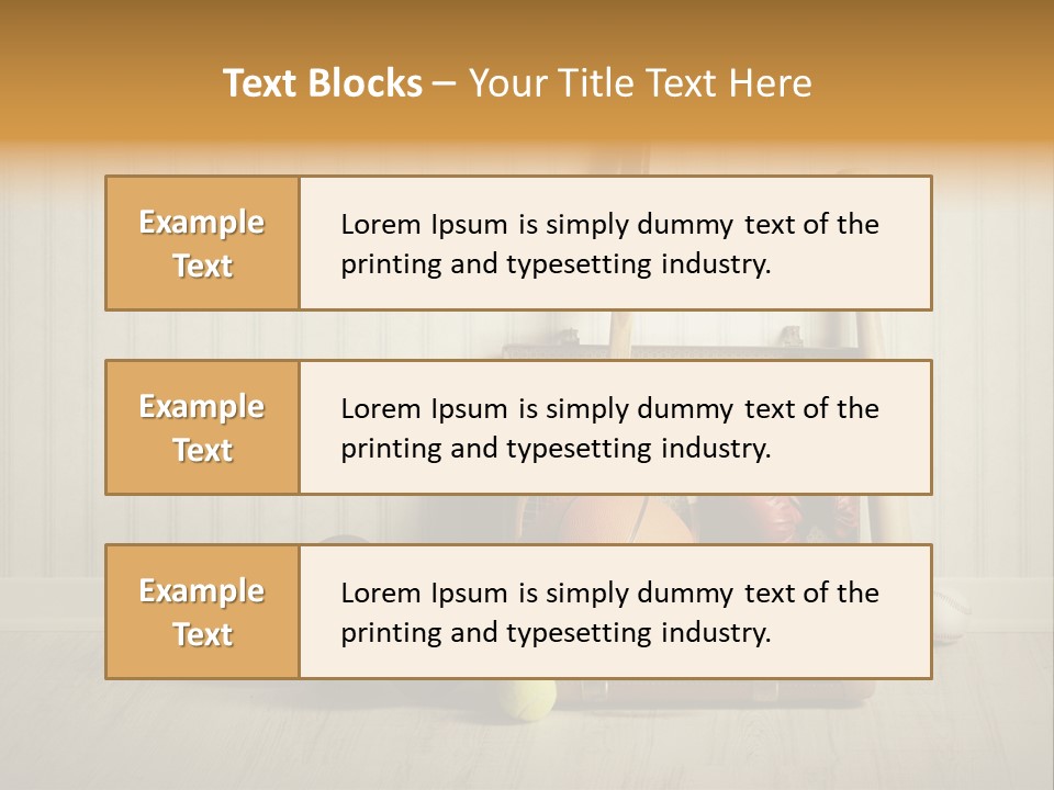 A Tennis Racket, Ball, Glove And Other Sports Equipment On A Wooden Floor PowerPoint Template