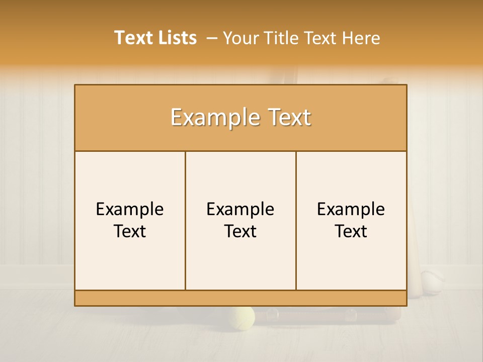 A Tennis Racket, Ball, Glove And Other Sports Equipment On A Wooden Floor PowerPoint Template