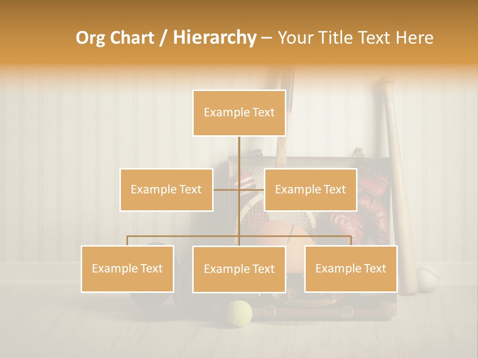 A Tennis Racket, Ball, Glove And Other Sports Equipment On A Wooden Floor PowerPoint Template