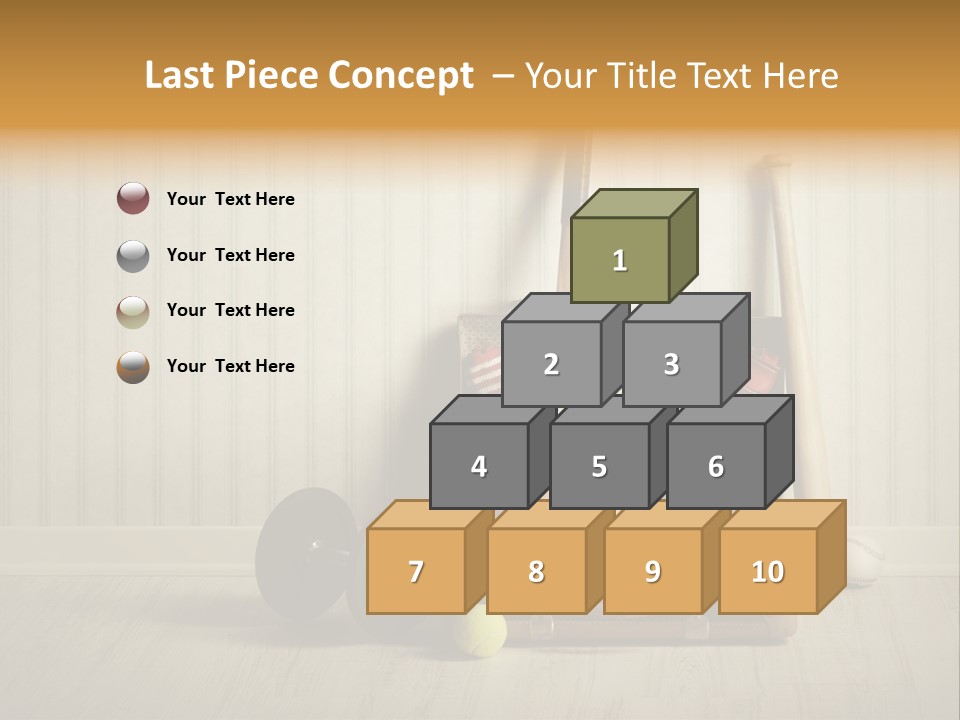 A Tennis Racket, Ball, Glove And Other Sports Equipment On A Wooden Floor PowerPoint Template