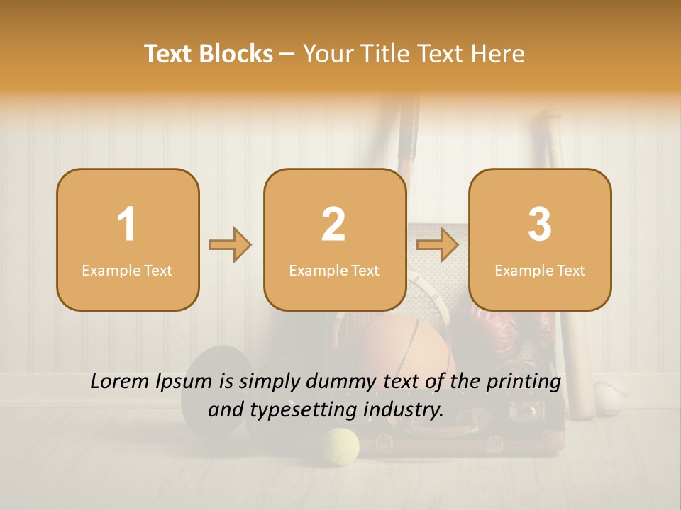 A Tennis Racket, Ball, Glove And Other Sports Equipment On A Wooden Floor PowerPoint Template