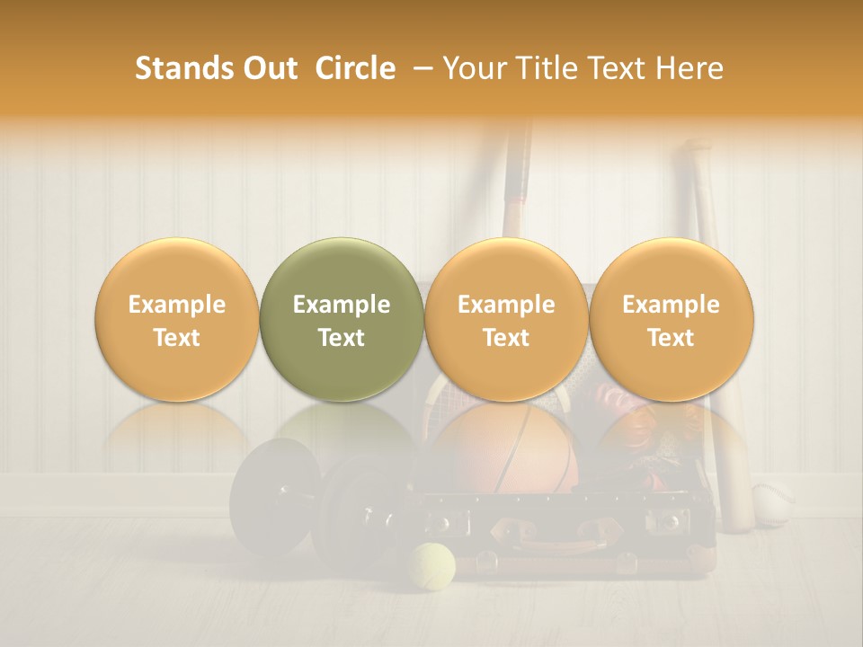 A Tennis Racket, Ball, Glove And Other Sports Equipment On A Wooden Floor PowerPoint Template