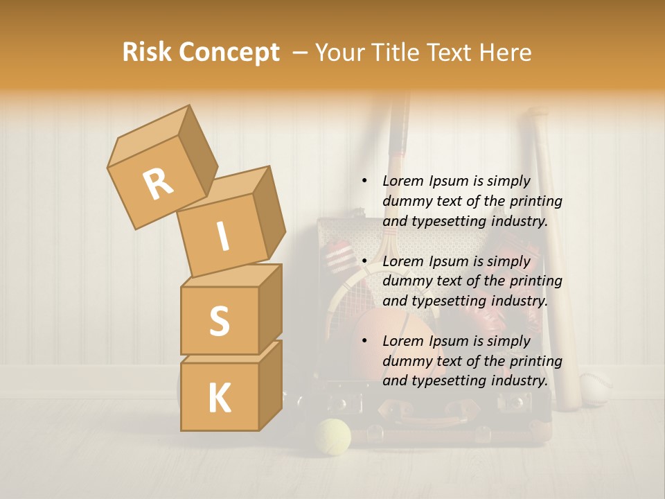 A Tennis Racket, Ball, Glove And Other Sports Equipment On A Wooden Floor PowerPoint Template