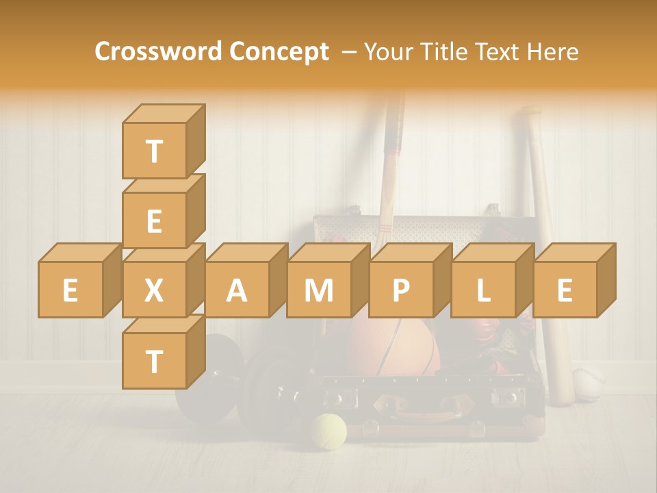 A Tennis Racket, Ball, Glove And Other Sports Equipment On A Wooden Floor PowerPoint Template