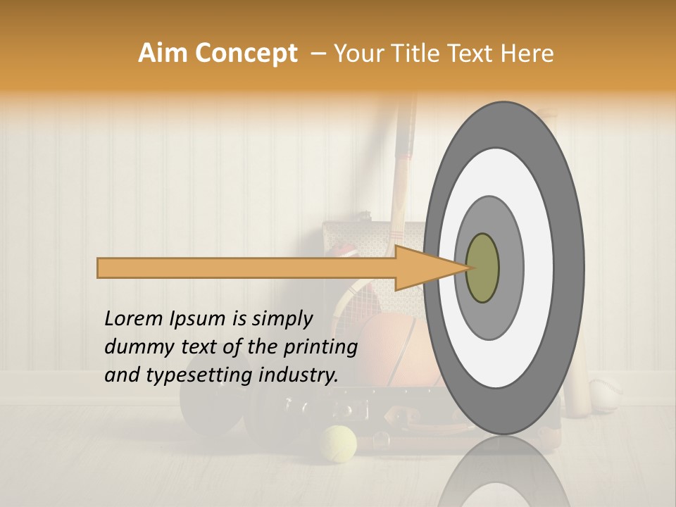 A Tennis Racket, Ball, Glove And Other Sports Equipment On A Wooden Floor PowerPoint Template