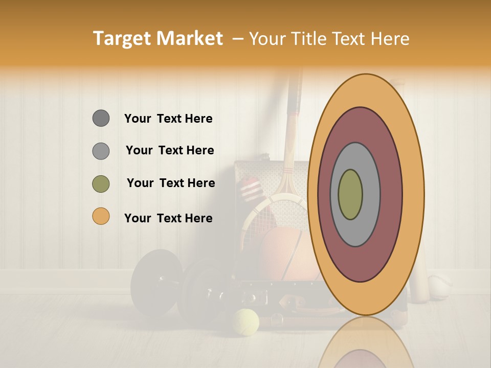 A Tennis Racket, Ball, Glove And Other Sports Equipment On A Wooden Floor PowerPoint Template