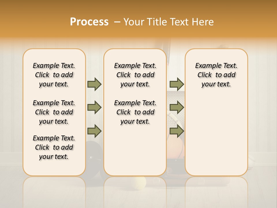 A Tennis Racket, Ball, Glove And Other Sports Equipment On A Wooden Floor PowerPoint Template