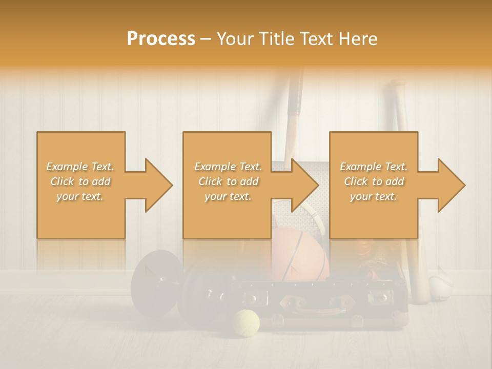 A Tennis Racket, Ball, Glove And Other Sports Equipment On A Wooden Floor PowerPoint Template