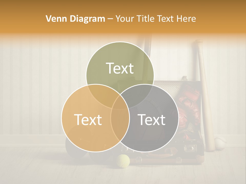 A Tennis Racket, Ball, Glove And Other Sports Equipment On A Wooden Floor PowerPoint Template