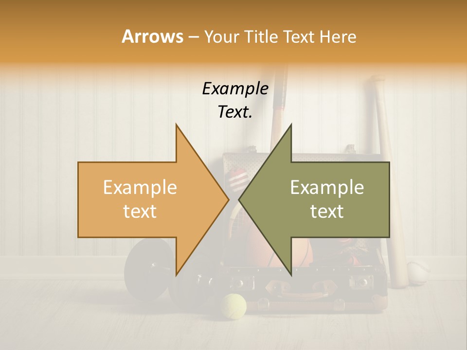A Tennis Racket, Ball, Glove And Other Sports Equipment On A Wooden Floor PowerPoint Template