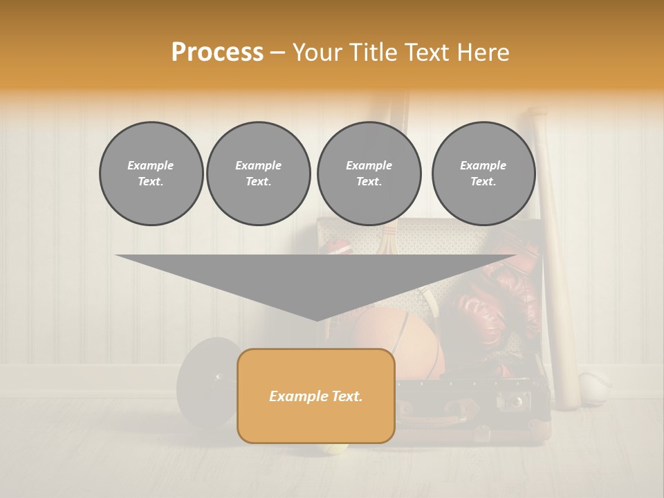 A Tennis Racket, Ball, Glove And Other Sports Equipment On A Wooden Floor PowerPoint Template